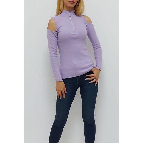 Fermuarlı Omuz Dekolteli Bluz Lila (CLZ)