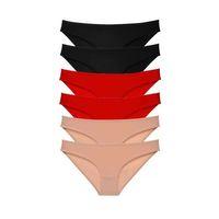 6 Adet Süper Eko Set Likralı Kadın Slip Külot Siyah Kırmızı Ten