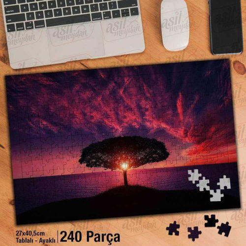 Asil Hobi Görkemli Manzara - Ağaç - Kızıl Günbatımı Yapboz -ayak Destekli Çerçeveli 240 Parça Puzzle