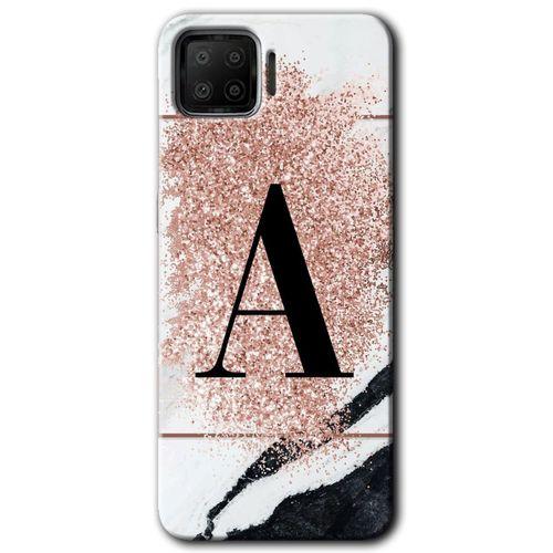 Oppo A73 Kılıf HD Desen Baskılı Arka Kapak - Pembe Mermer Desenli A Harfi + Kırılmaz Cam
