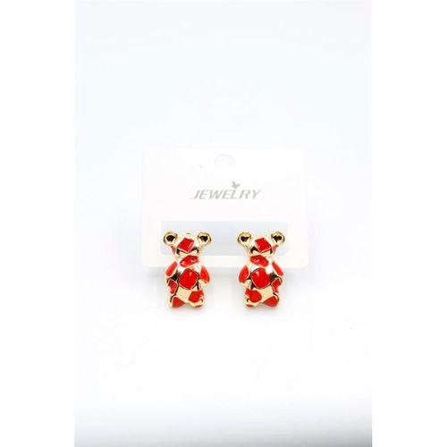 Mineli Ayıcık Küpe - Kırmızı