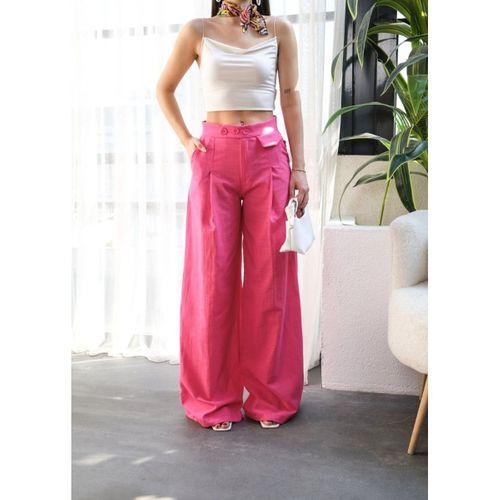 Keten Düğme Detayli Dökümlü Palazzo Pantolon