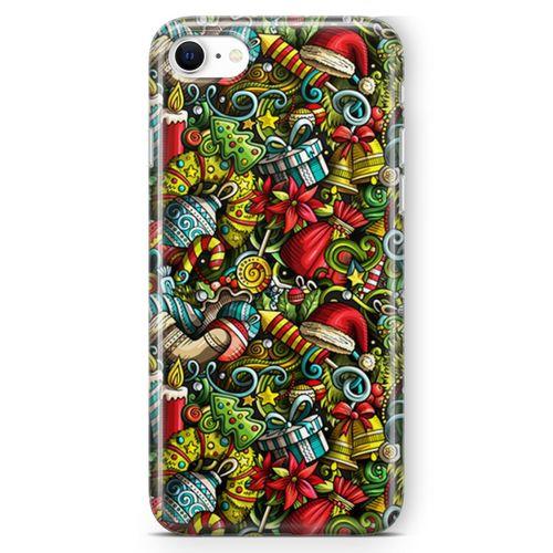 Apple iPhone SE 2020 Kılıf Yılbaşı Süsleri Doodle Arka Kapak Koruma Desenli Full Koruyucu