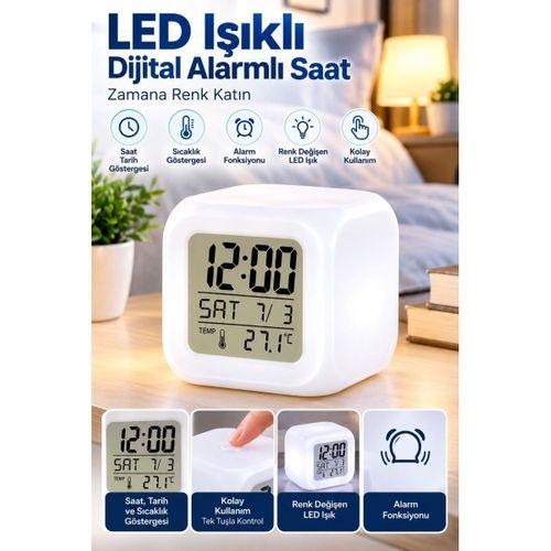 Led Aydınlatmalı Küp Saat Dijital Alarm Tarih Ve Sıcaklık Göstergeli