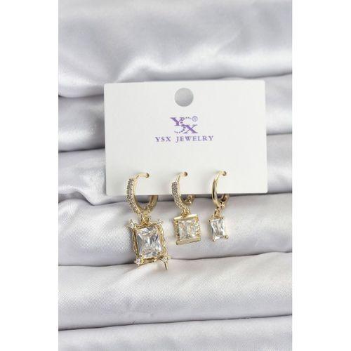 Gold Renk Zirkon Taşlı Kadın Küpe