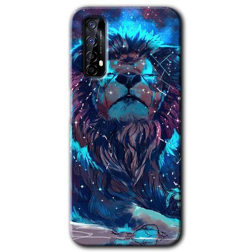 Realme 7 Kılıf Baskılı Kapak - Neon Aslan + 5D Tam Kaplayan Cam