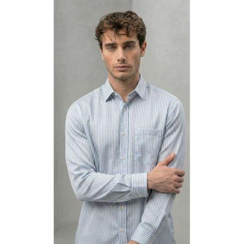 Felton Çizgili Saten Kumaş Tek Cepli Regular Fit Erkek Gömlek - Açık Mavi