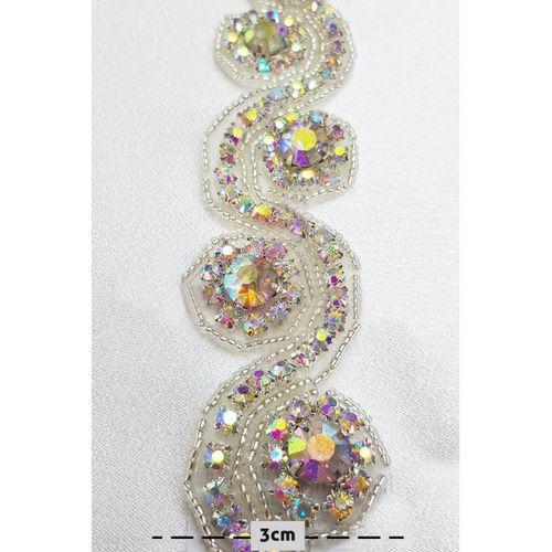 Janjanlı Dar Desenli İşlemeli Kristal Taşlı Şerit