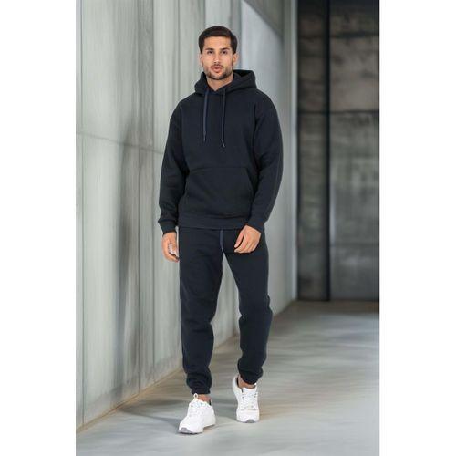 Şardonlu Kanguru Cepli Sweatshirt - 3 İplik Şardonlu Lastik Paça Erkek Eşofman Altı- Eşofman Takımı - Yeni Füme