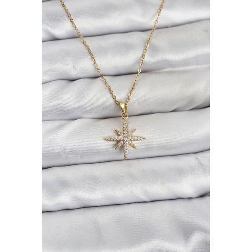 316L Çelik Zincir Gold Renk Kutup Yıldızı Model Zirkon Taşlı Kadın Kolye