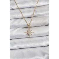 316L Çelik Zincir Gold Renk Kutup Yıldızı Model Zirkon Taşlı Kadın Kolye