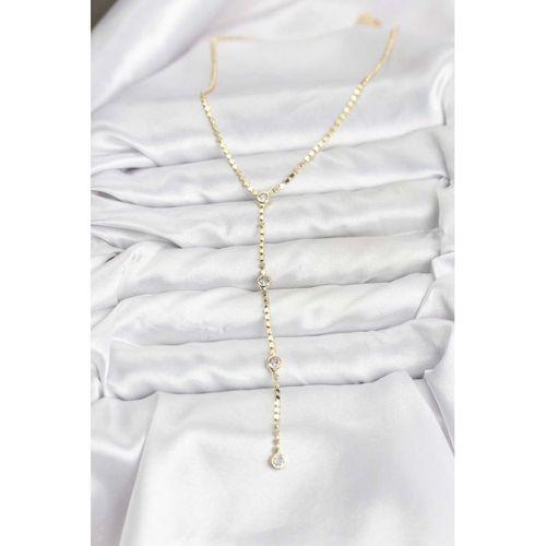 316L Çelik Gold Renk Ezme Zincir Model Y Kadın Kolye