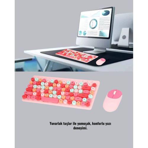 Renkli Retro Tuş Takımlı Klavye – 3 Cihaz Bağlantısı, Medya Kısayol Tuşları Yeni Nesil