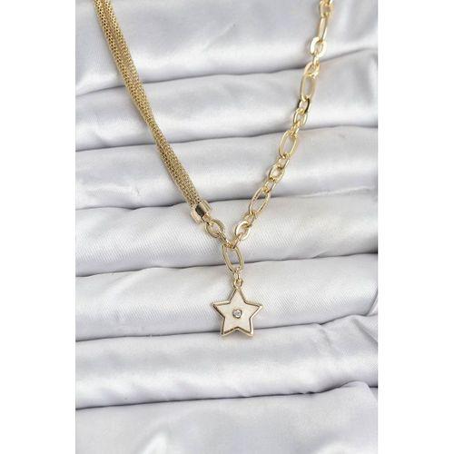 Gold Renk Pirinç Yıldız Model Kadın Kolye - TJ-BKO10639