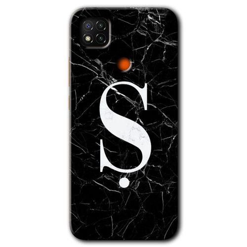 Xiaomi Redmi 9c Kılıf Baskılı Arka Kapak - Siyah Mermer Desenli Ş Harfi +Tam Ekran Koruyucu