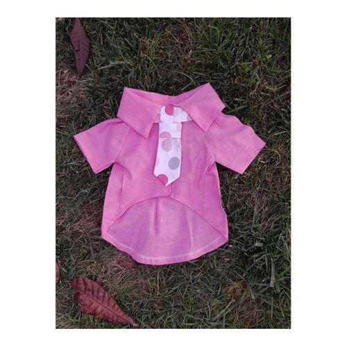 Gobo Puantiyeli Kravatlı Pembe Gömlek Kedi Köpek Kıyafeti Elbisesi Medium/M/Beden 2