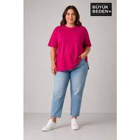 Süperlife Büyük Beden Kadın Bisiklet Yaka Yırtmaç Detaylı 3XL-6XL Tunik Tişört SPR26BTSK501