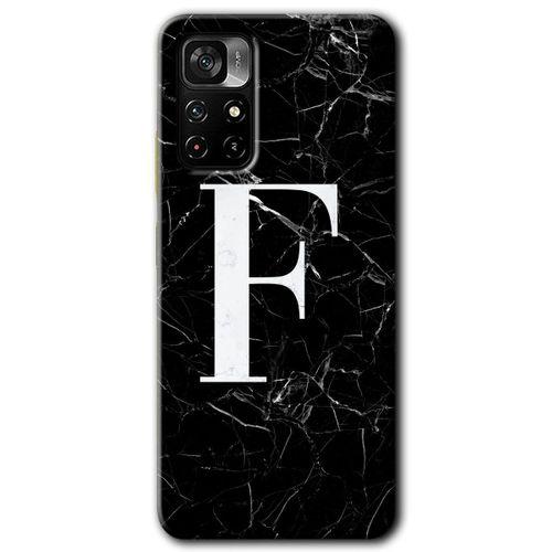 Poco M4 Pro 5G Kılıf HD Desen Baskılı Arka Kapak - Siyah Mermer Desenli F Harfi + Kırılmaz Cam