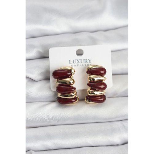 Bordo Renk Pirinç Vintage Kadın Küpe