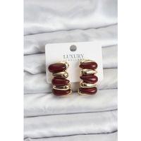 Bordo Renk Pirinç Vintage Kadın Küpe
