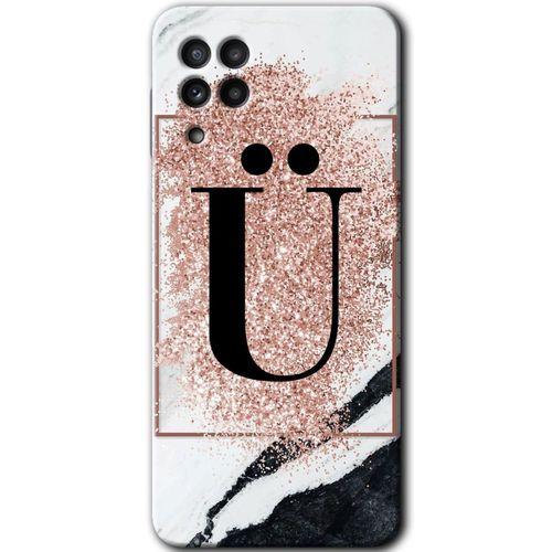 Potkal Hediye Fabrikası Samsung Galaxy M32 HD Baskılı Kılıf + 9D Tam Ekran Koruyucu - Pembe Mermer Desenli Ü Harfi