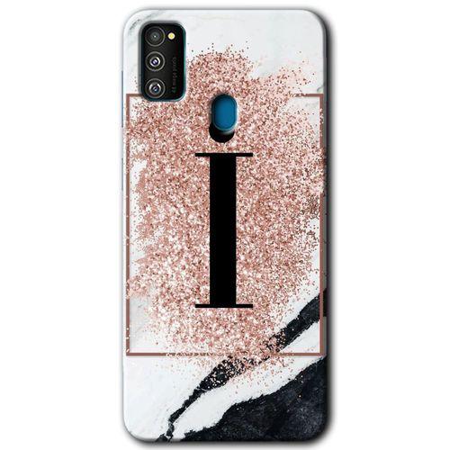 Samsung Galaxy M30s Kılıf Baskılı Kapak - Pembe Mermer Desenli İ Harfi +Tam Ekran Koruyucu