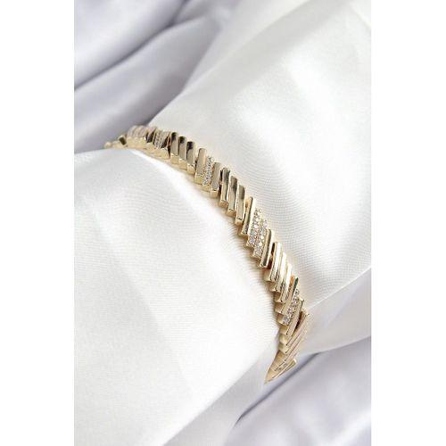 Xuping Pirinç Zirkon Taşlı Eğimli Blok Model Gold Renk Kadın Bileklik