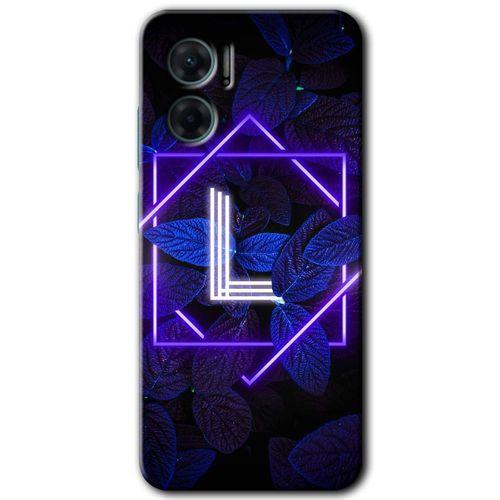 Xiaomi Redmi Note 11E HD Baskılı Kılıf + 9D Tam Ekran Koruyucu - Dark Neon Yaprak L Harfi