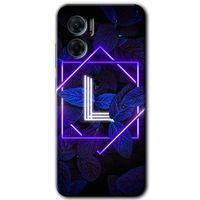 Xiaomi Redmi Note 11E HD Baskılı Kılıf + 9D Tam Ekran Koruyucu - Dark Neon Yaprak L Harfi