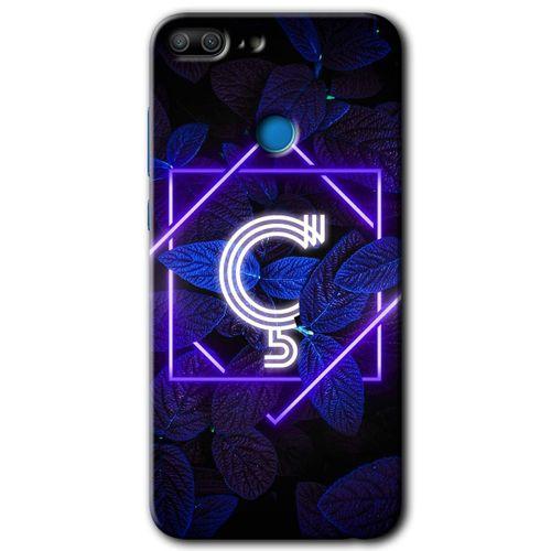 Potkal Hediye Fabrikası Honor 9 Lite Kılıf HD Desen Baskılı Arka Kapak - Dark Neon Yaprak Ç Harfi