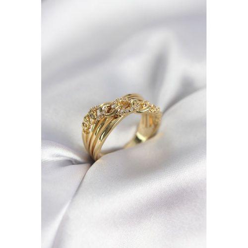 Gold Renk Zirkon Taşlı Zincir Model Kadın Yüzük