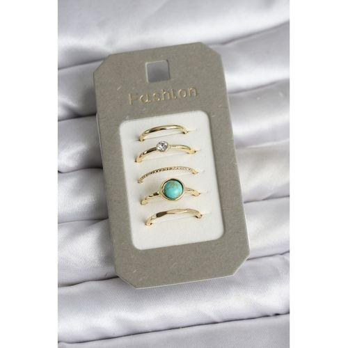 Pirinç Gold Renk 5'li Yüzük Seti