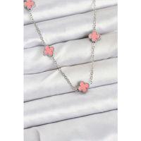 316L Çelik Zincir Gümüş Renk Pembe Baby Boy Yonca Kadın Kolye