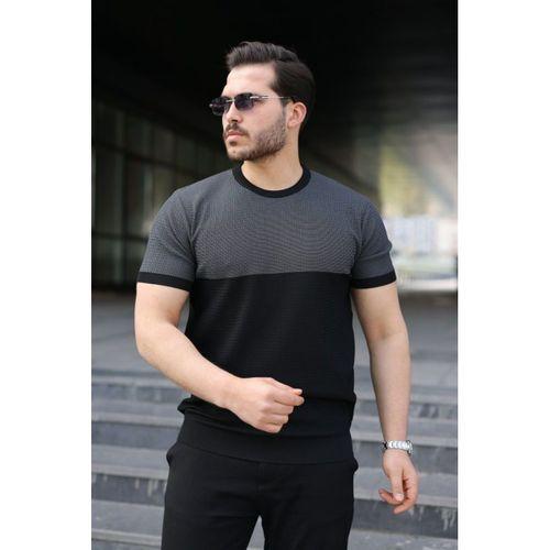 Erkek Renk Bloklu Bisiklet Yaka Kısa Kollu Triko Tişört