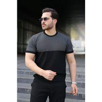 Erkek Renk Bloklu Bisiklet Yaka Kısa Kollu Triko Tişört