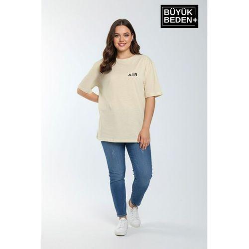 Süperlife Kadın Büyük Beden AR Baskılı 3xl-6xl Bisiklet Yaka Tshırt SPR26BTSK510-1