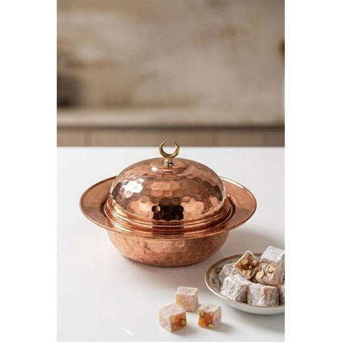 Turna Bakır Saka Yuvarlak Lokumluk 11 Cm El Dövme Kırmızı Turna5809-1