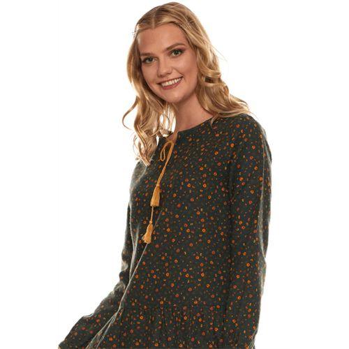 Haki Uzun Kol Pazen Püskül Yaka Kısa Elbise