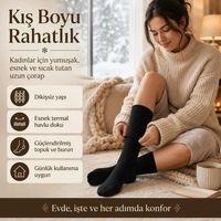 Kadın Siyah Kışlık Termal Uzun Çorap 12'li | Dikişsiz Havlu, Sıcak Tutan, Güçlü Topuk Burun