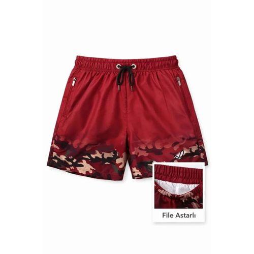 Deniz Şortu Fermuarlı Cepli File Astarlı Hızlı Kuruyan Premium - Bordo