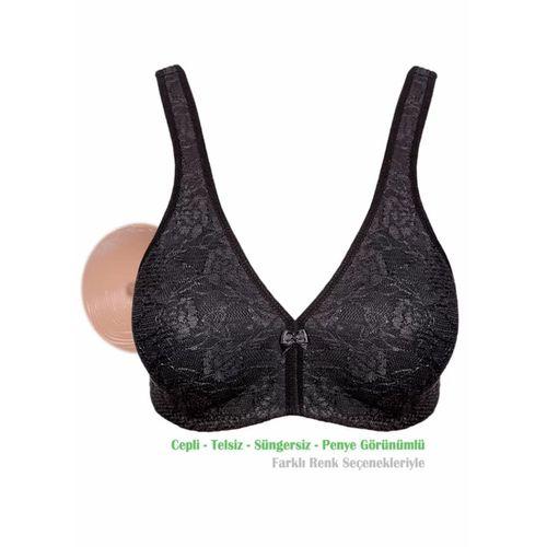 Alışveriş Meydanı Kadın Siyah (Dantelli) Penye Pamuk Cepli Protez Sütyen