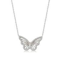 Gümüş Renk Kolye Zirkon Taşlı Kelebek Bayan Çelik Kolye -1053