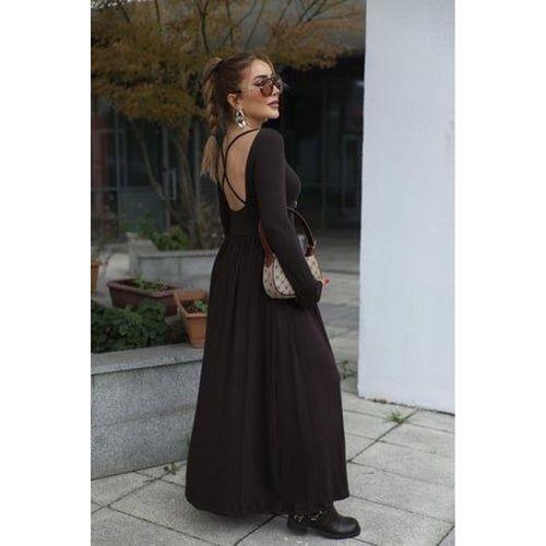 Kadın Kayık Yaka Sırt Dekoltesi Ve Yırtmaç Detay Maxi Boy Elbise