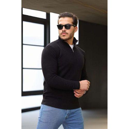 Lars Selanik Örme Kumaş Yarım Fermuar Erkek Sweatshirt - Siyah