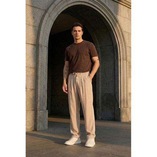 Magnus Tensel Kumaş Relaxed Fit Beli Lastikli Yazlık Erkek Pantolon - Kum Beji