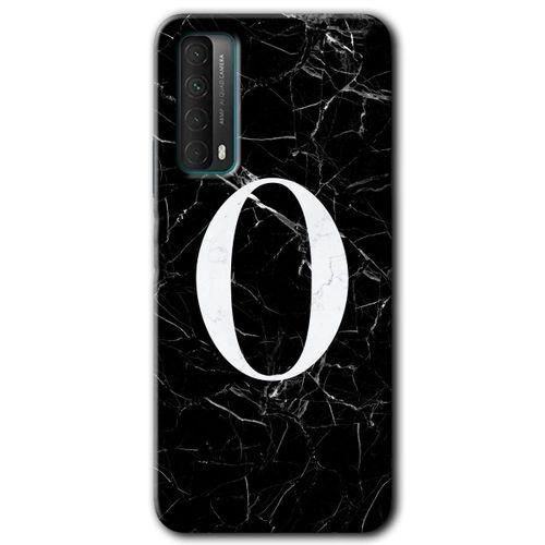 Huawei P Smart 2021 Kılıf HD Desen Baskılı Arka Kapak - Siyah Mermer Desenli O Harfi
