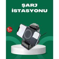Dijital Saatli Kablosuz Şarj İstasyonu – 3’ü 1 Arada Apple Uyumlu Hızlı Şarj Ve Led Ekran