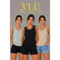 3’lü Kolsuz Sporcu Atlet Seti Yazlık Bisiklet Yakalı - Mint Yeşili, Siyah, Bej
