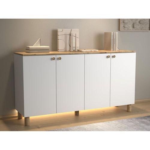 Nora Bohem Ledli Konsol Çok Amaçlı Dolap Mutfak Dolabı 160 Cm 4 Kapaklı  Atlantik Çam / Beyaz