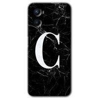 Oppo Reno 3 Kılıf Baskılı Kapak - Siyah Mermer Desenli C Harfi + 5D Tam Kaplayan Cam
